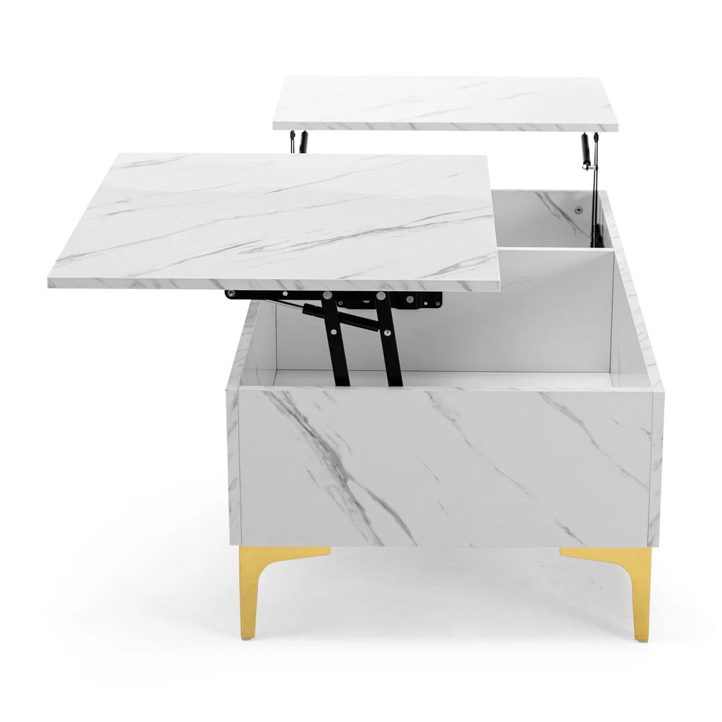 Modern White Lift Top Marble Coffee Table with Storage Z202916