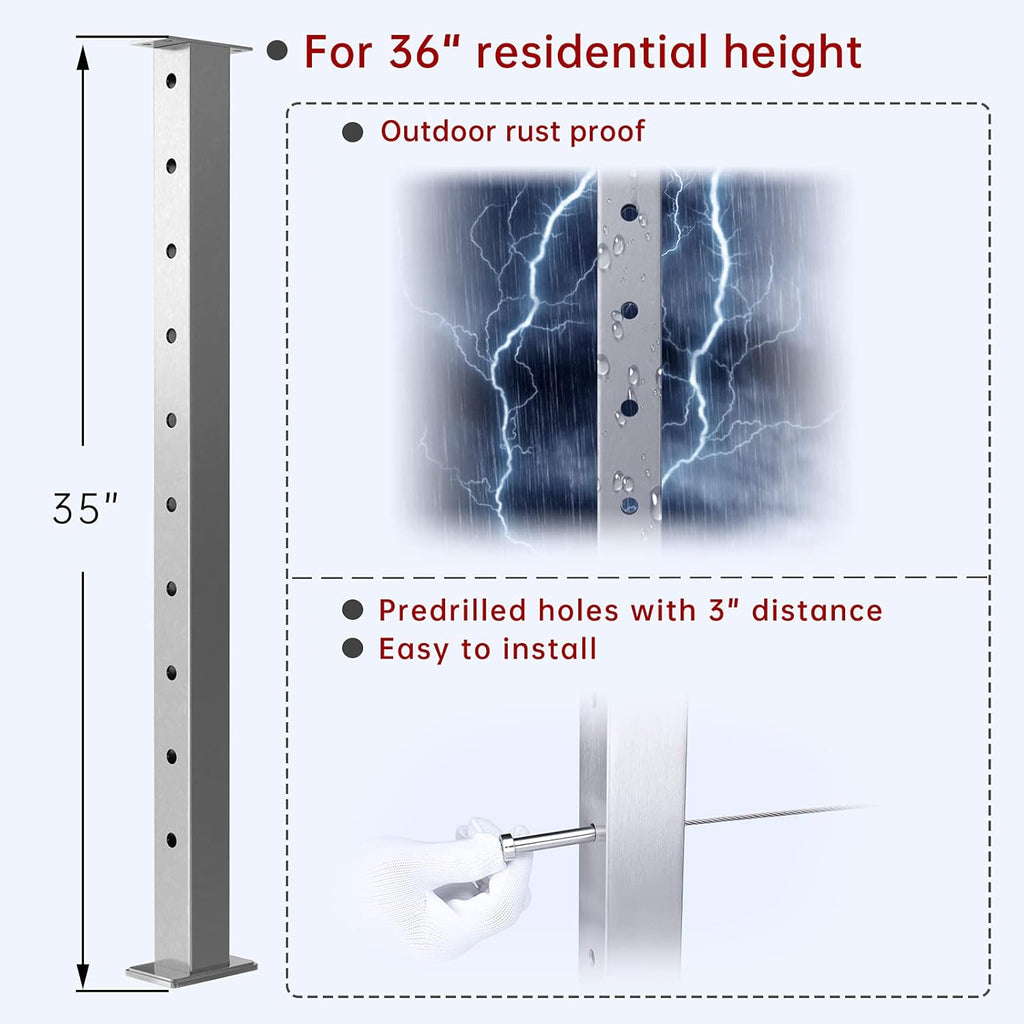 Stainless Steel Brushed Pre-Drilled Cable Railing Post 4Pack C29774