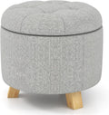Round Fabric Upholstered Ottoman with Solid Wood Legs C96592
