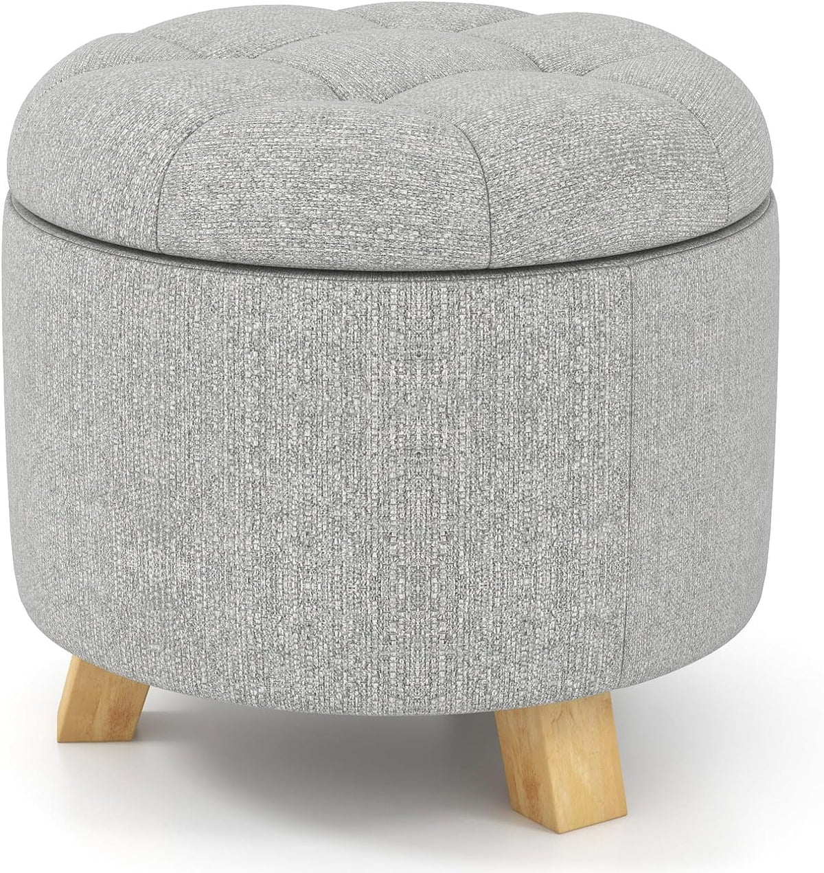 Round Fabric Upholstered Ottoman with Solid Wood Legs C96592