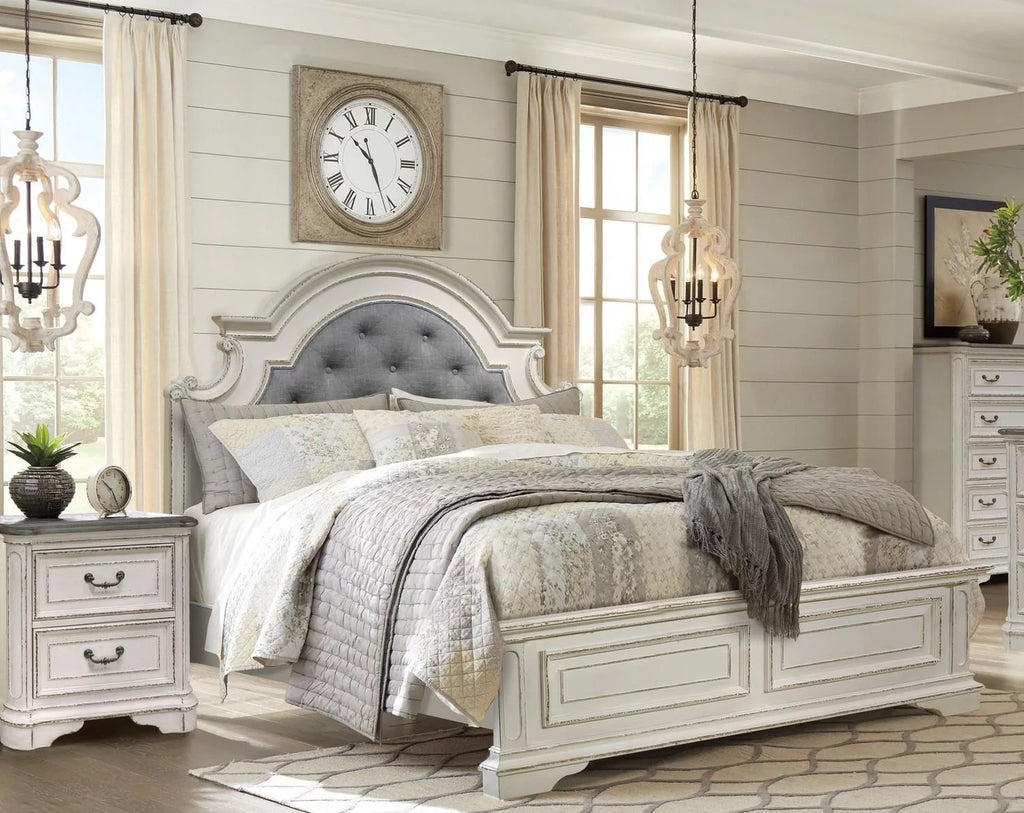 Distressed Whitewash Tufted King Bedroom Set 6Pcs K641366