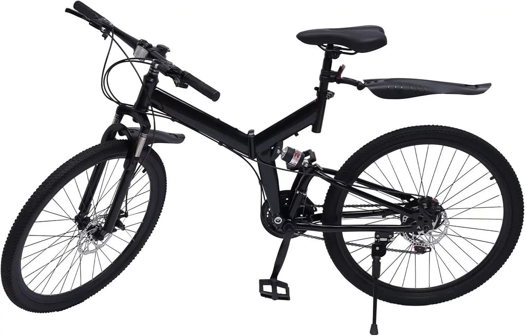 Folding Mountain Bike Full Suspension 21 Speed Black V8949