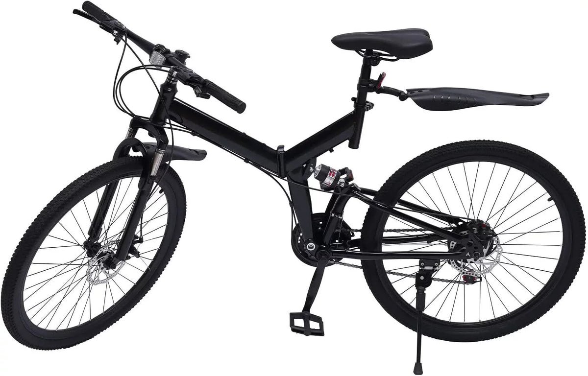 Folding Mountain Bike Full Suspension 21 Speed Black V8949