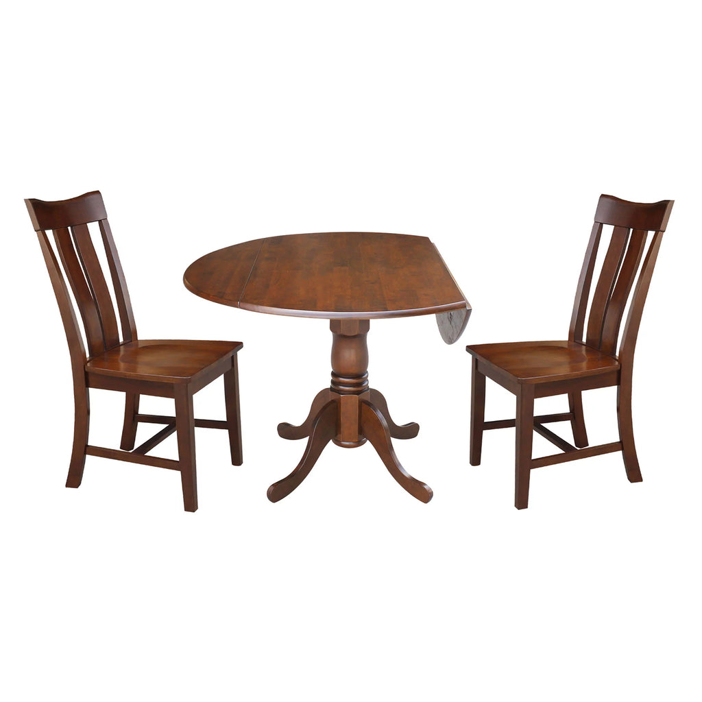 Solid Wood 3-Piece Dining Set with Dual Drop Leaf Table and 2 Splat Back Chairs J7859