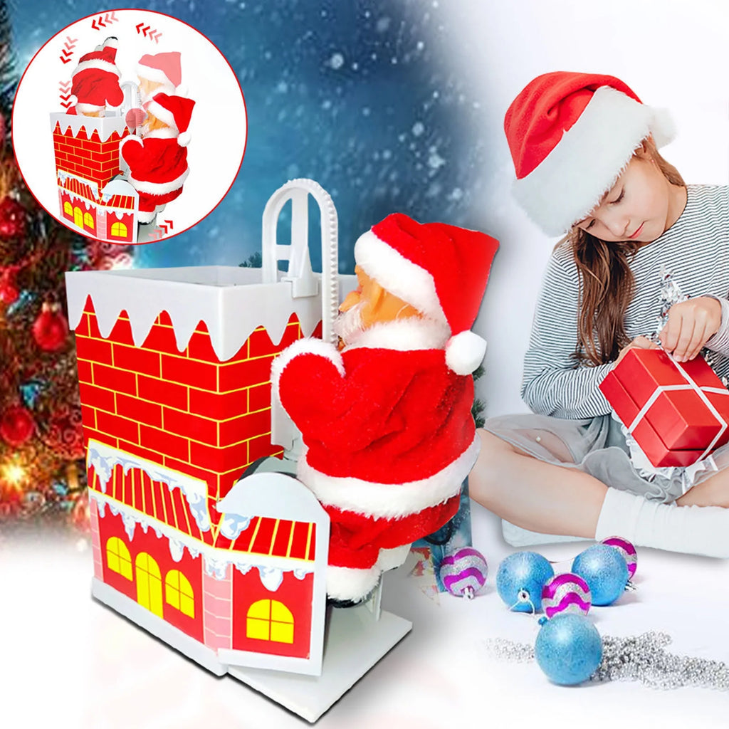 Electric Climbing Chimney Santa Claus Christmas Figurine Ornament Toy M45039