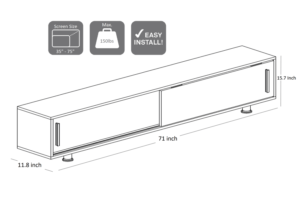 White TV Stand and Media Console with Two Large Cabinets P178476