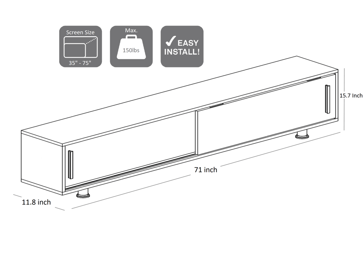 White TV Stand and Media Console with Two Large Cabinets P178476