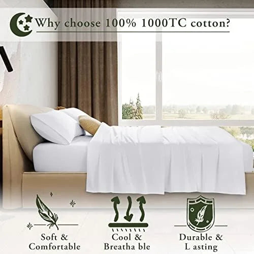 King Size 4 Piece Cotton Sheets Set, White G752
