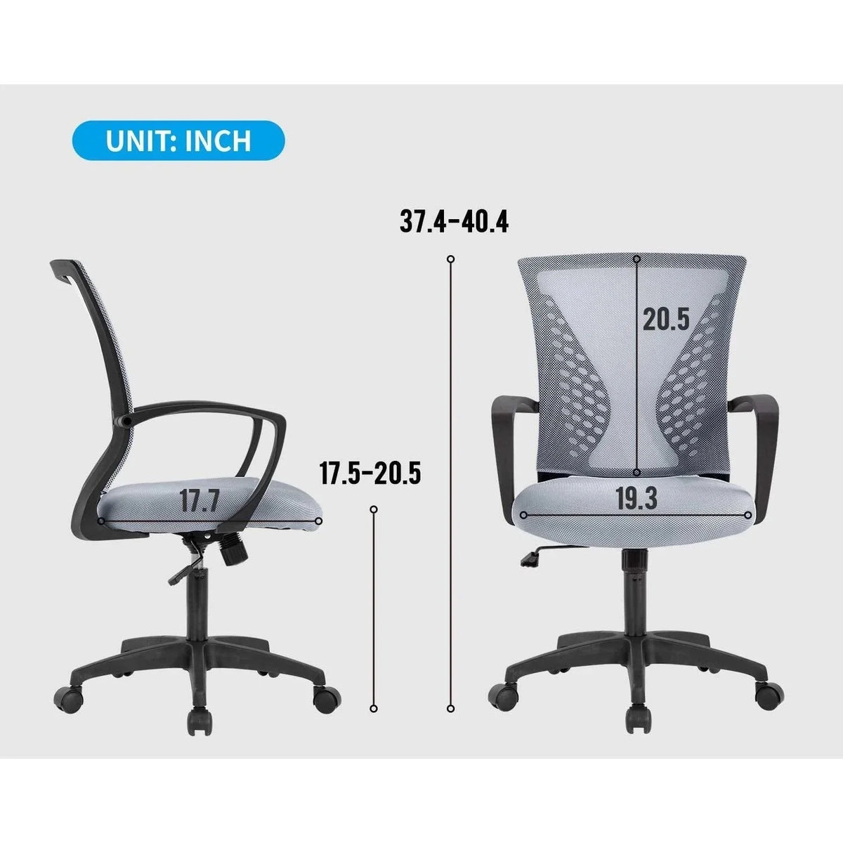 Gray Mid-Back Ergonomic Mesh Office Chair with Wheels D139947