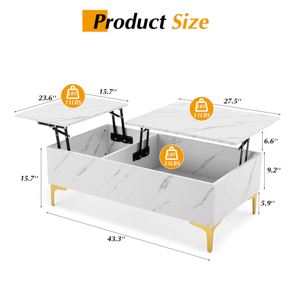 Modern White Lift Top Marble Coffee Table with Storage Z202916