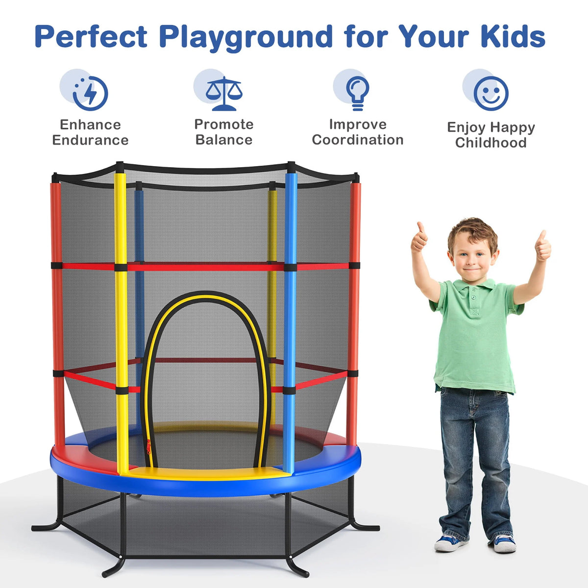 55'' Kids Trampoline with Enclosure Net E300