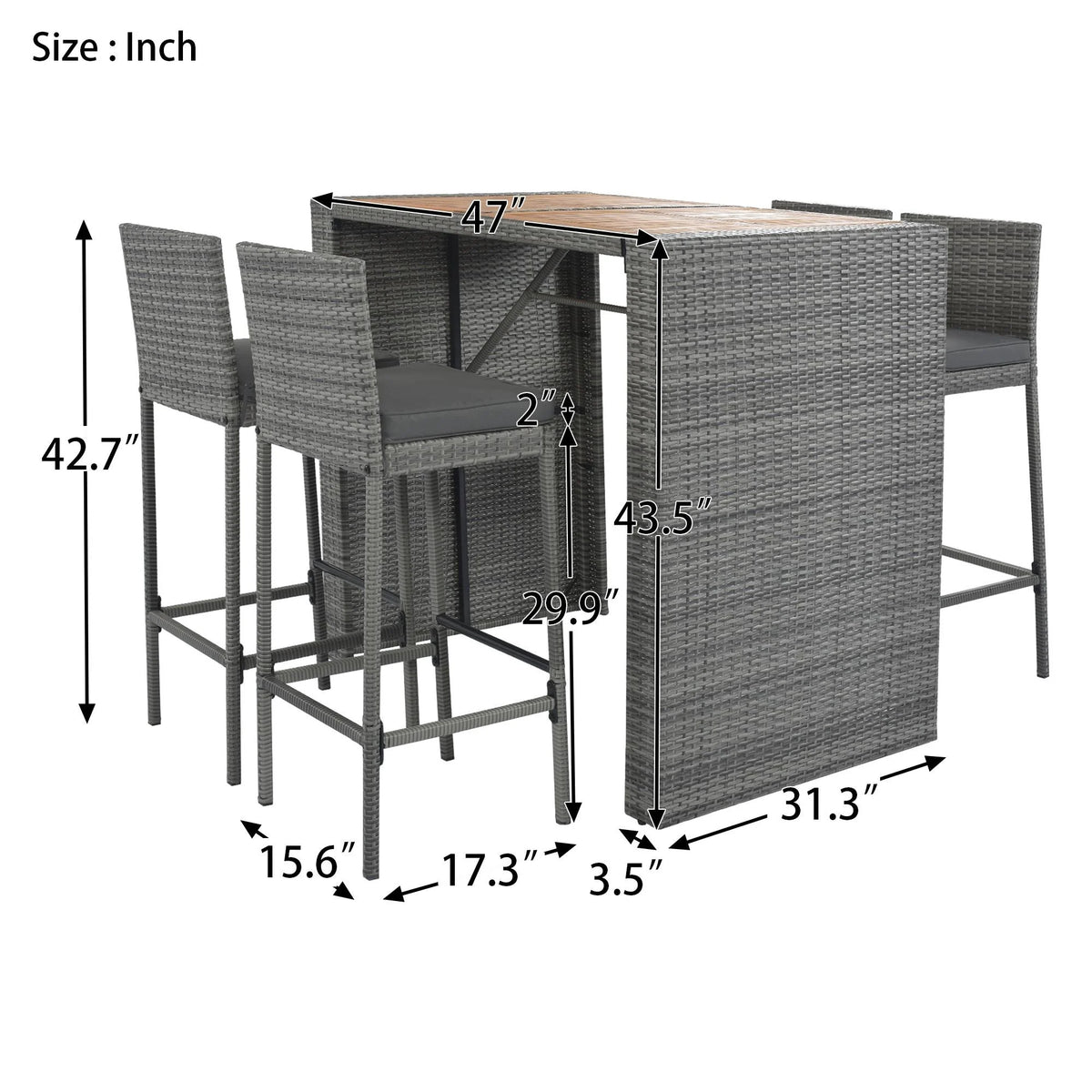 5 Piece Outdoor Rattan Dining Set with Storage Shelf Z58417