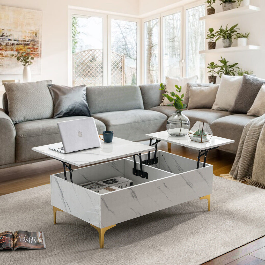 Modern White Lift Top Marble Coffee Table with Storage Z202916