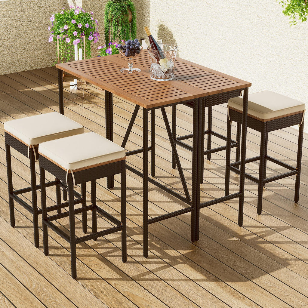 5 Piece Outdoor Rattan Dining Set with Storage Shelf Z58417