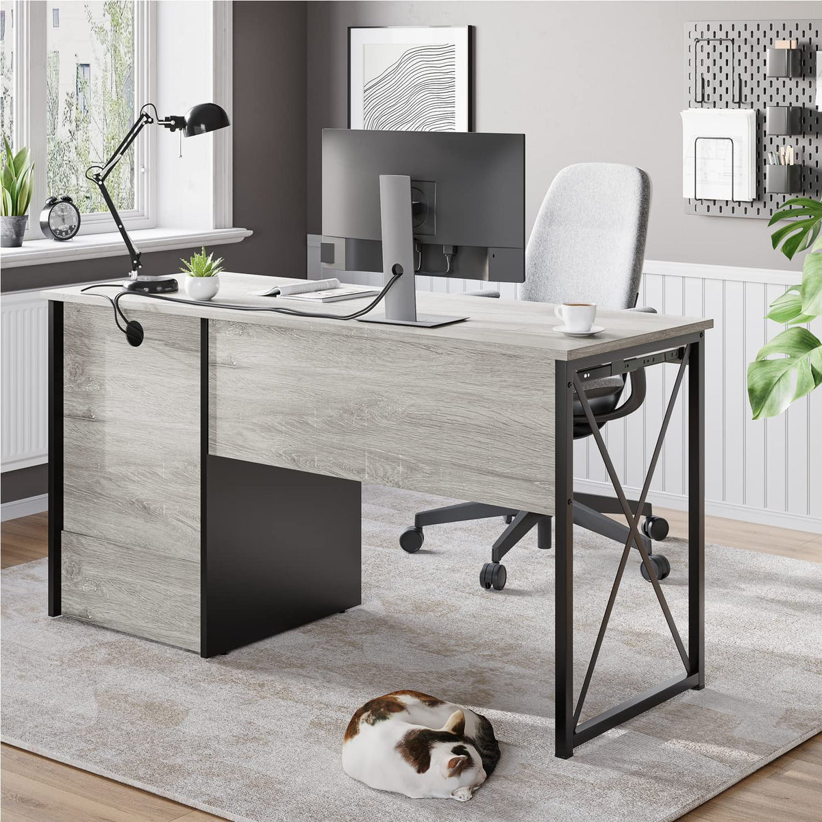55 inch Industrial Computer Desk with Storage H654