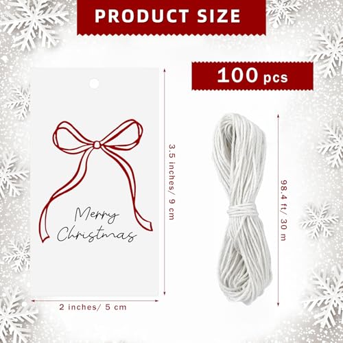 100 Pcs Red Bow Christmas Tags with String Q331531