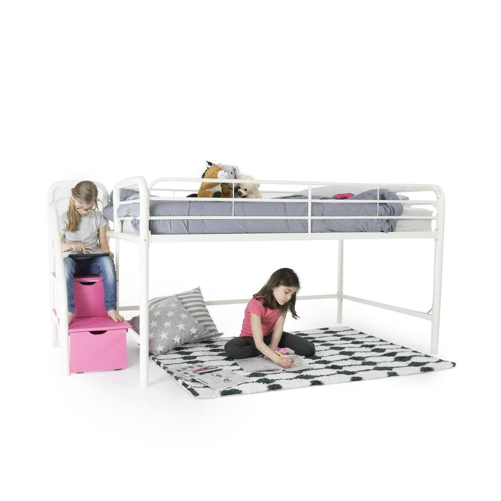 Black Junior Twin Loft Bed with Storage Steps C5921