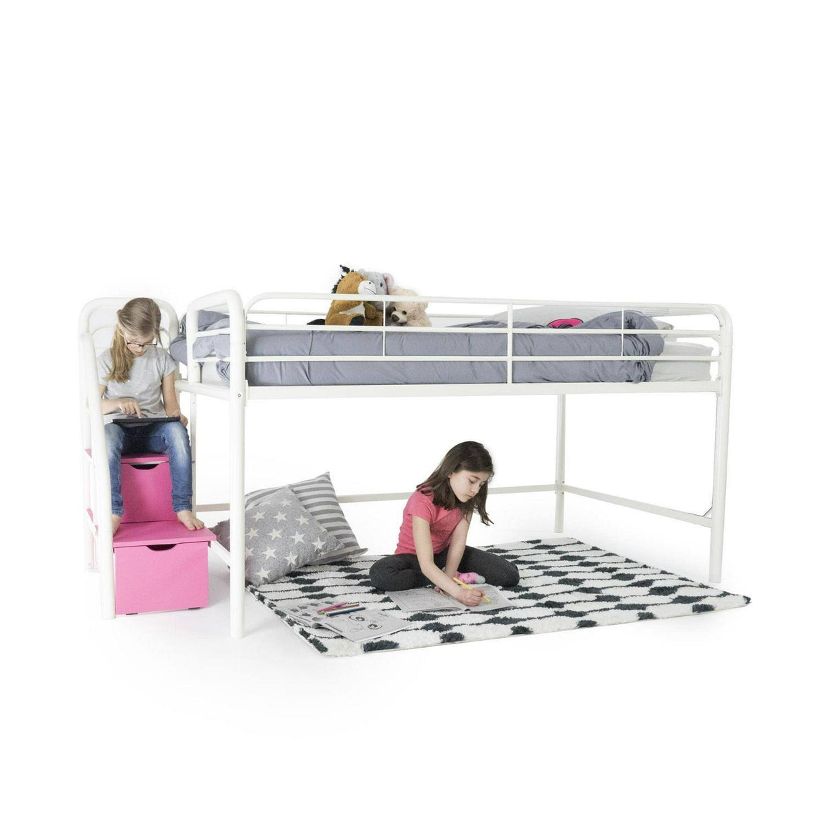 Black Junior Twin Loft Bed with Storage Steps C5921