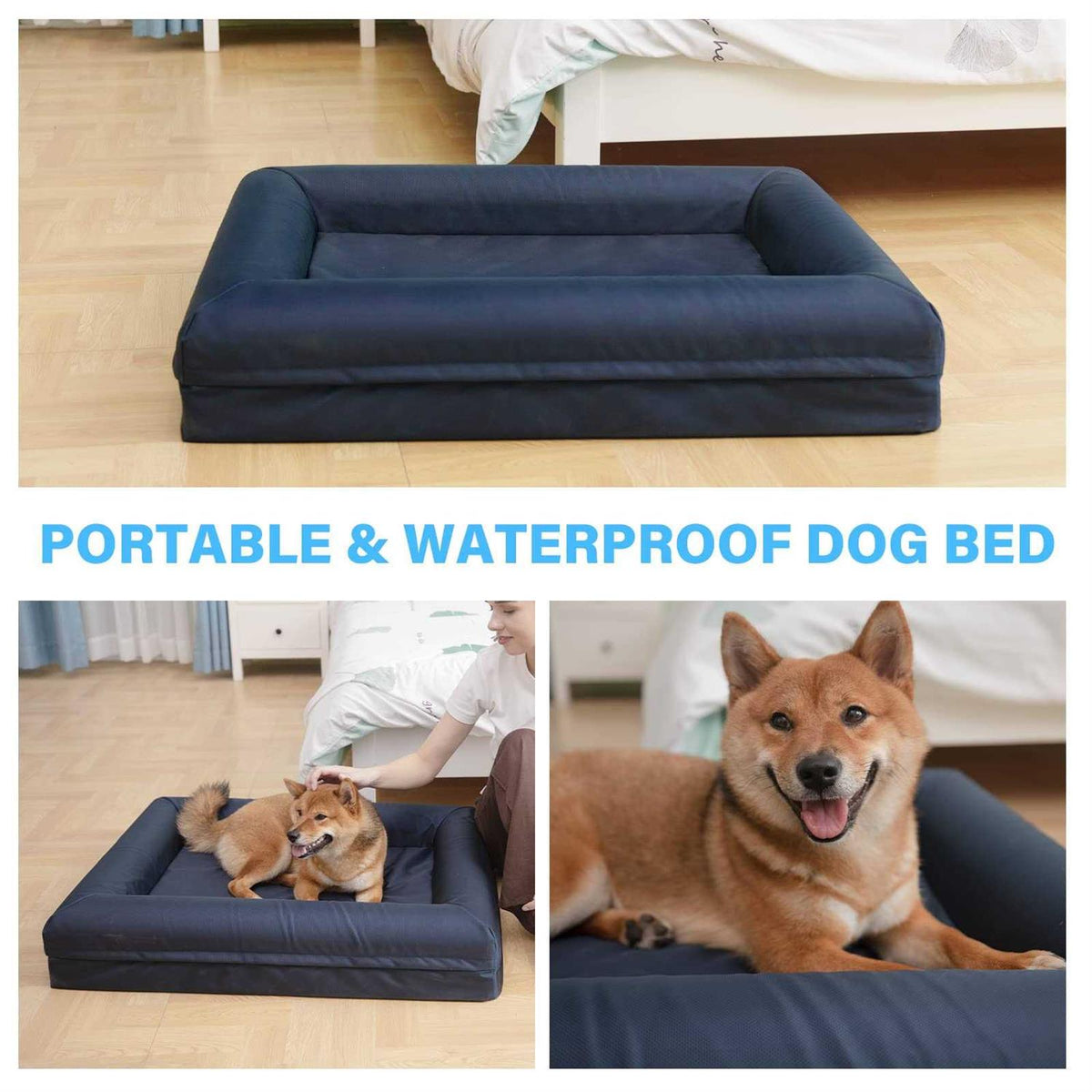 Waterproof Washable Dog Bed with Removable Cover and Bolster Z438522