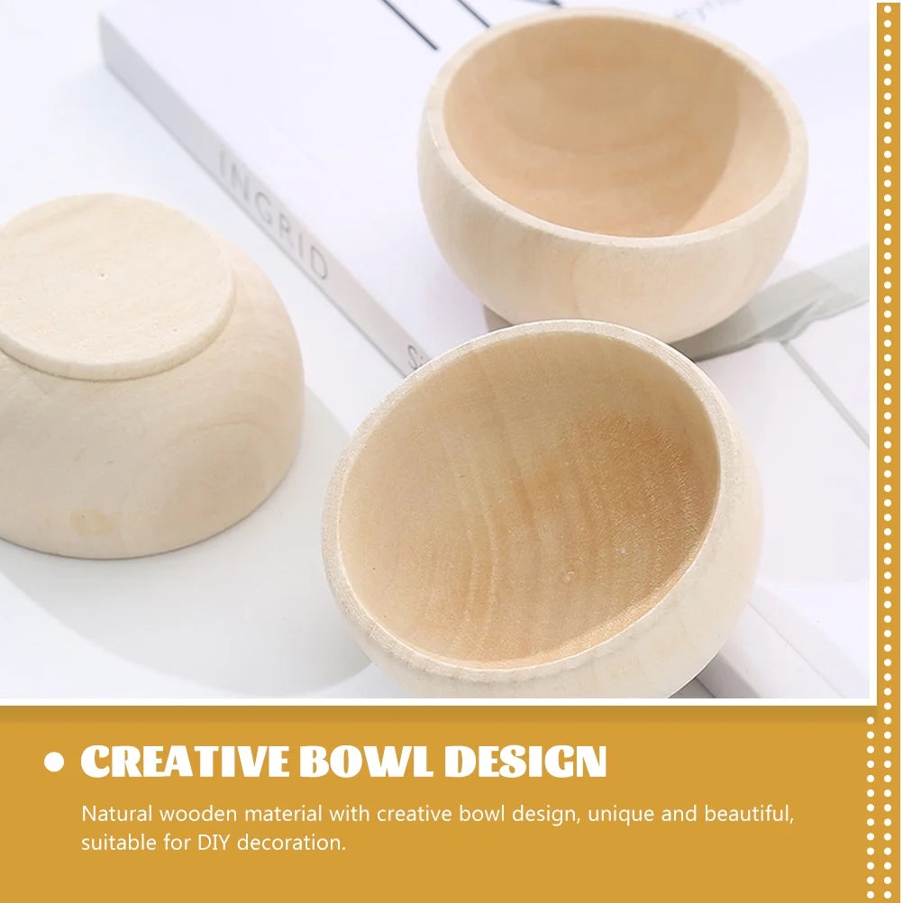 4 Pcs Small Wooden Bowl Dollhouse Unpainted Mini Cutlery Toys O192