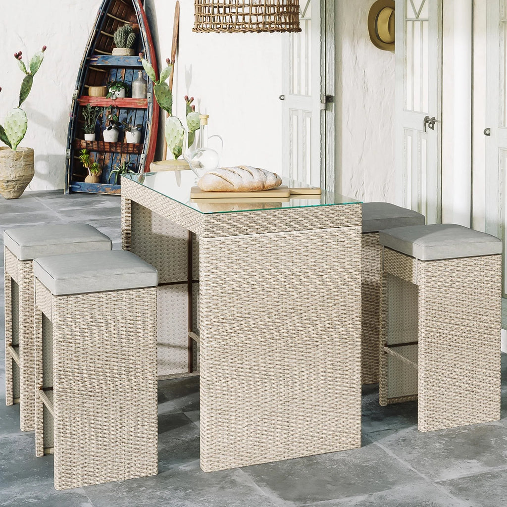 5 Piece Outdoor Rattan Dining Set with Storage Shelf Z58417