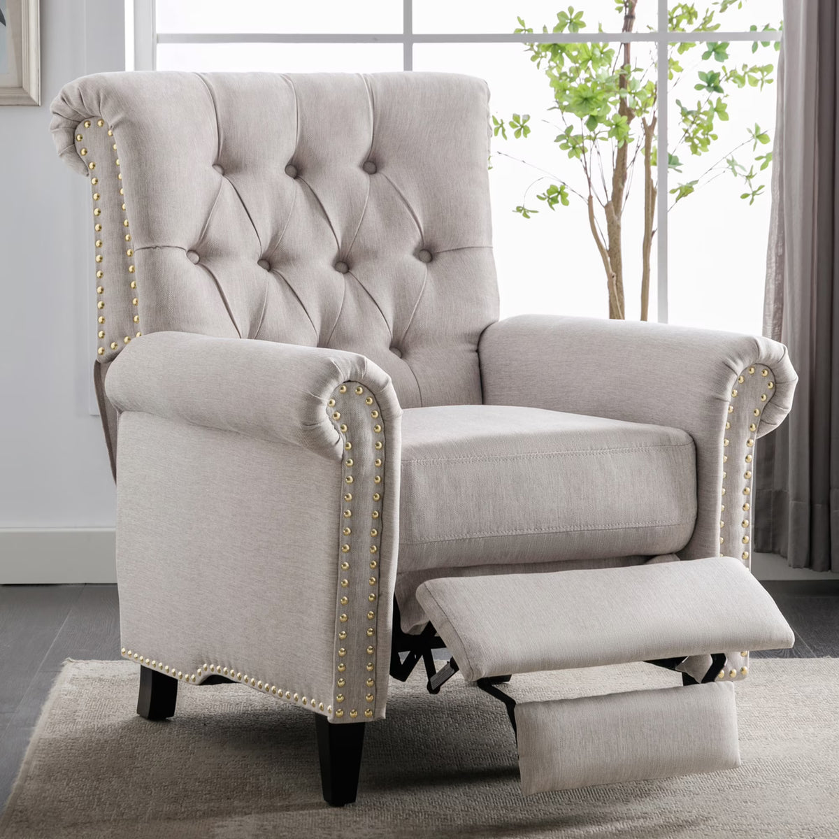 Tan Linen Tufted Recliner Single Sofa T79321