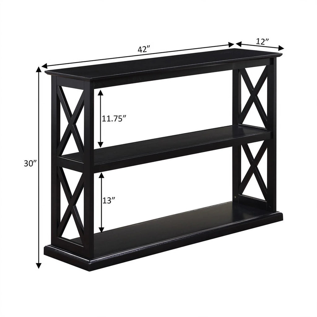 Black Wood Console Table with Shelves F342552
