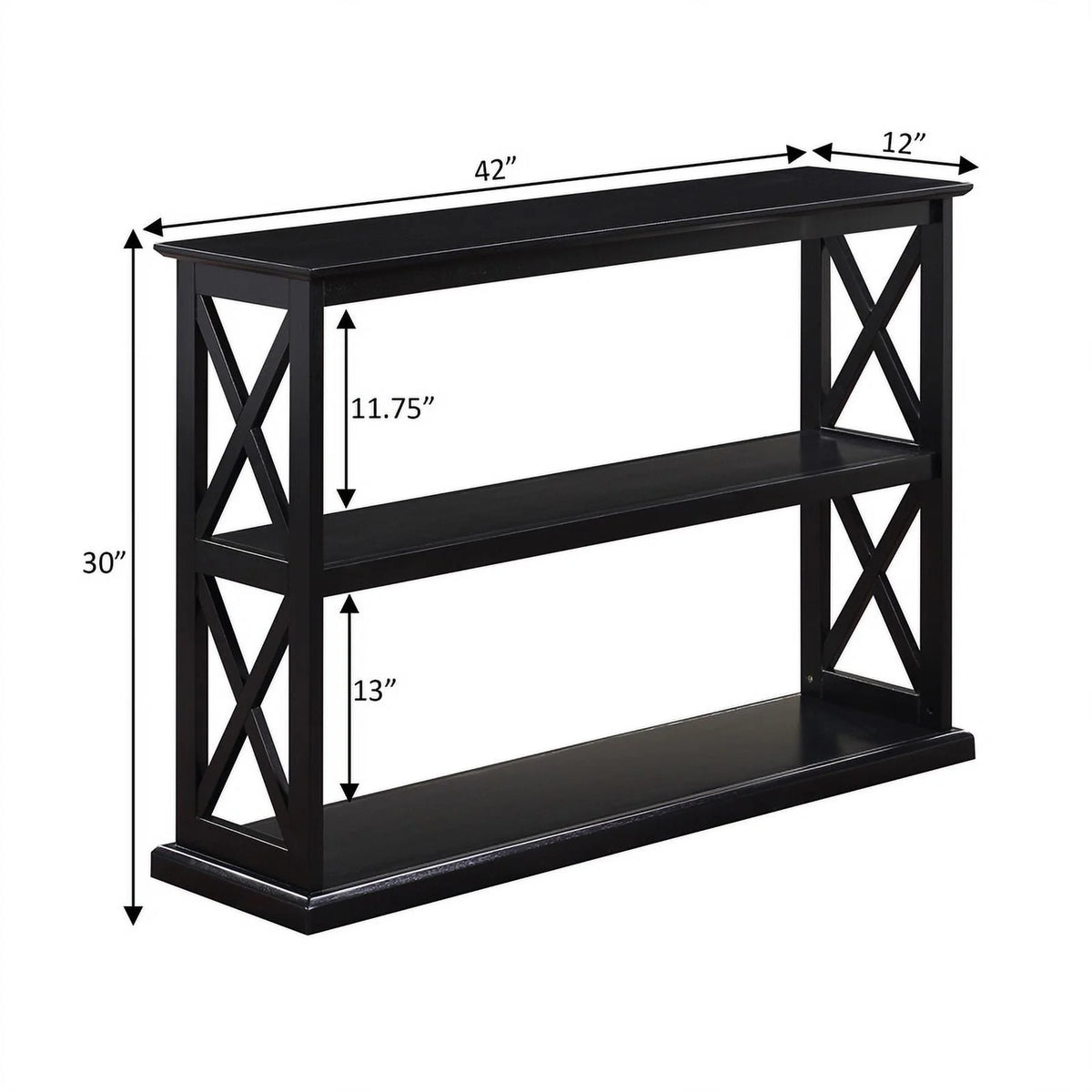 Black Wood Console Table with Shelves F342552