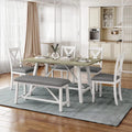 6 Piece White Gray Wood Dining Table Set with Bench and 4 Chairs M47923