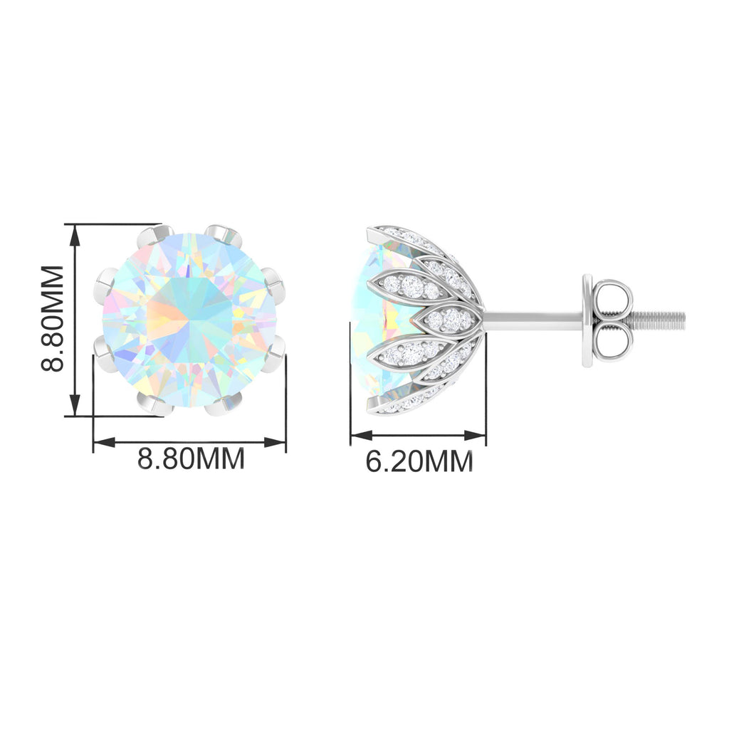 Floral Stud Earrings with Diamond, 925 Sterling Silver Q19812