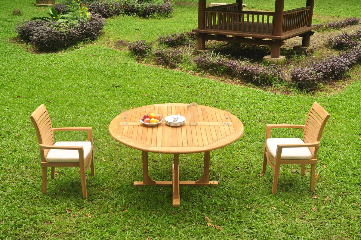 Grade-A Teak 3 Pc Dining Set with 60" Round Table and 2 Stacking Arm Chairs G753474