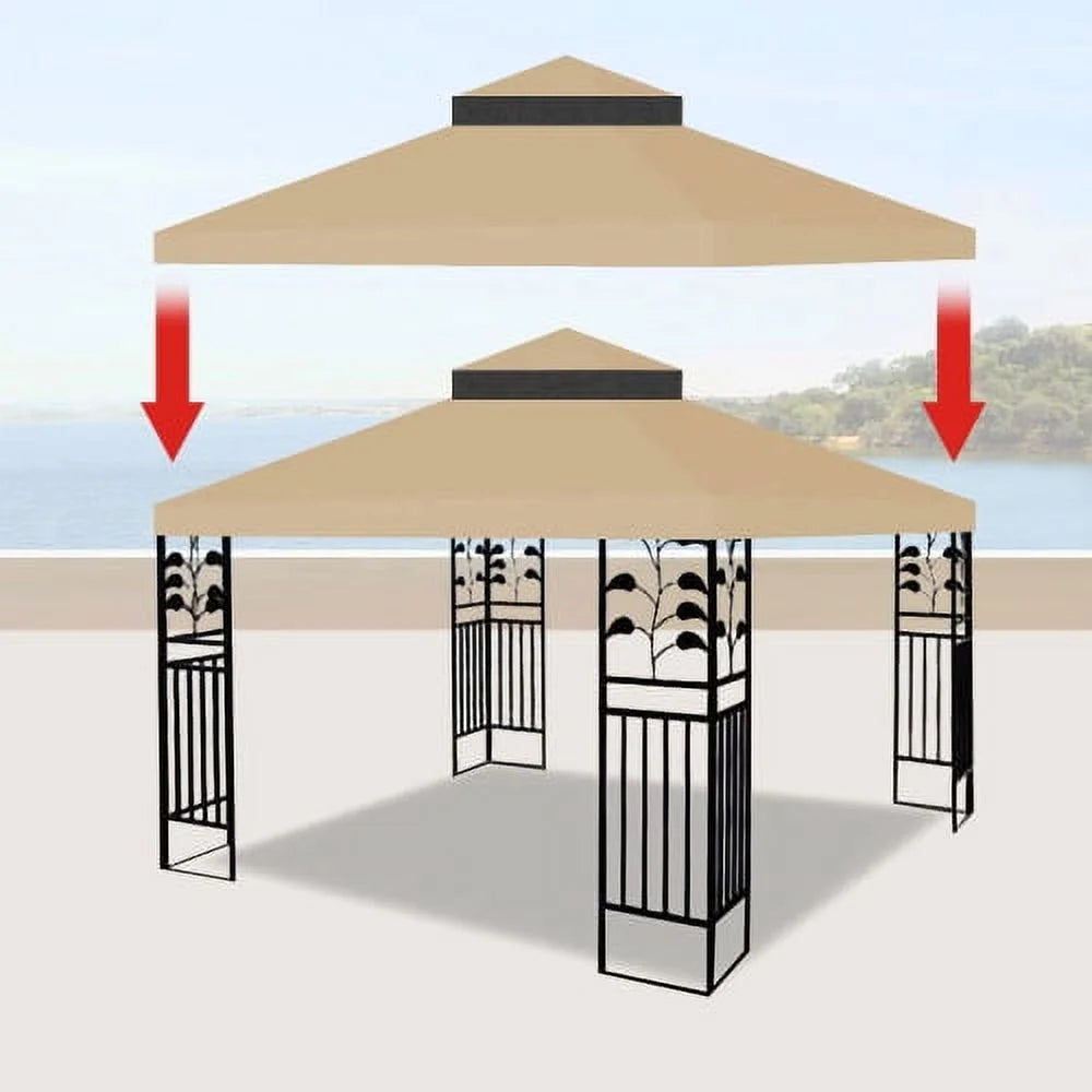 10x10 Ft Double Tiered Gazebo Replacement Canopy U73602