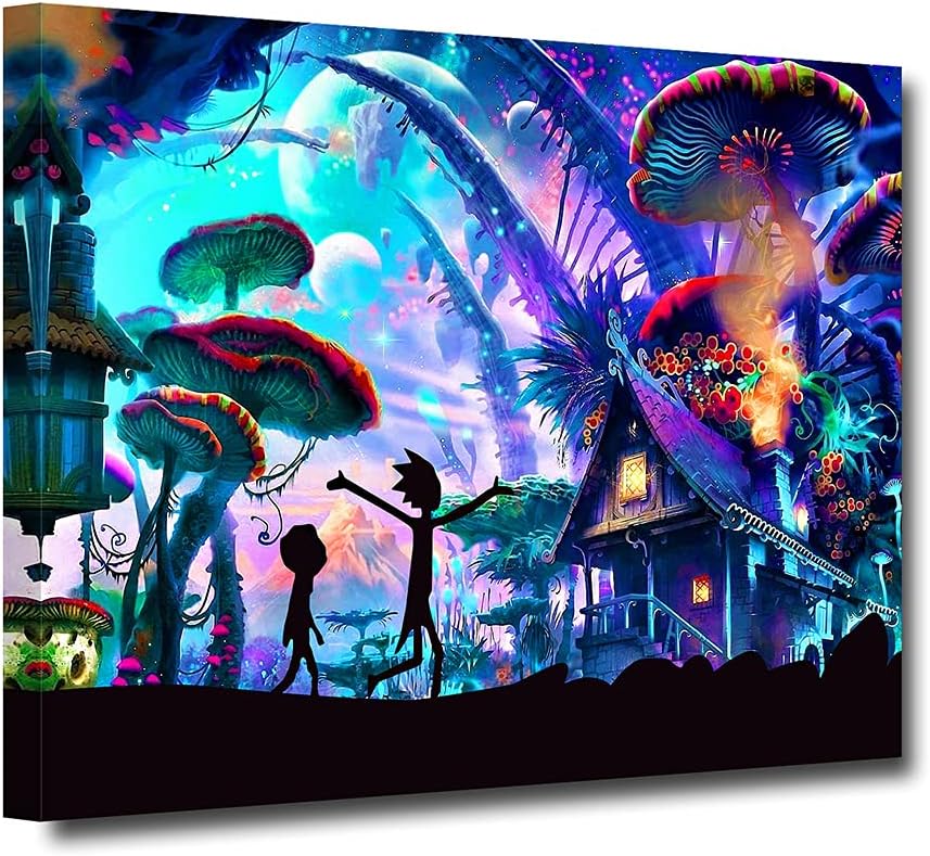 Rick Posters and Morty Canvas Wall Art - Spaceship Cartoon Framed Wall Prints Stretched and Framed Wall Painting Artwork Ready to Hang T5667