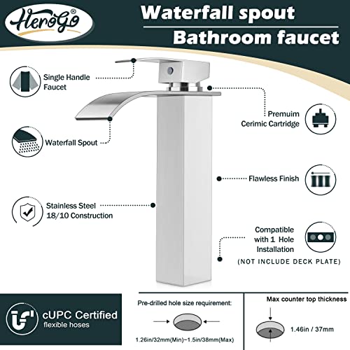 Brushed Nickel Stainless Steel Waterfall Single Handle Vessel Sink Faucet G612