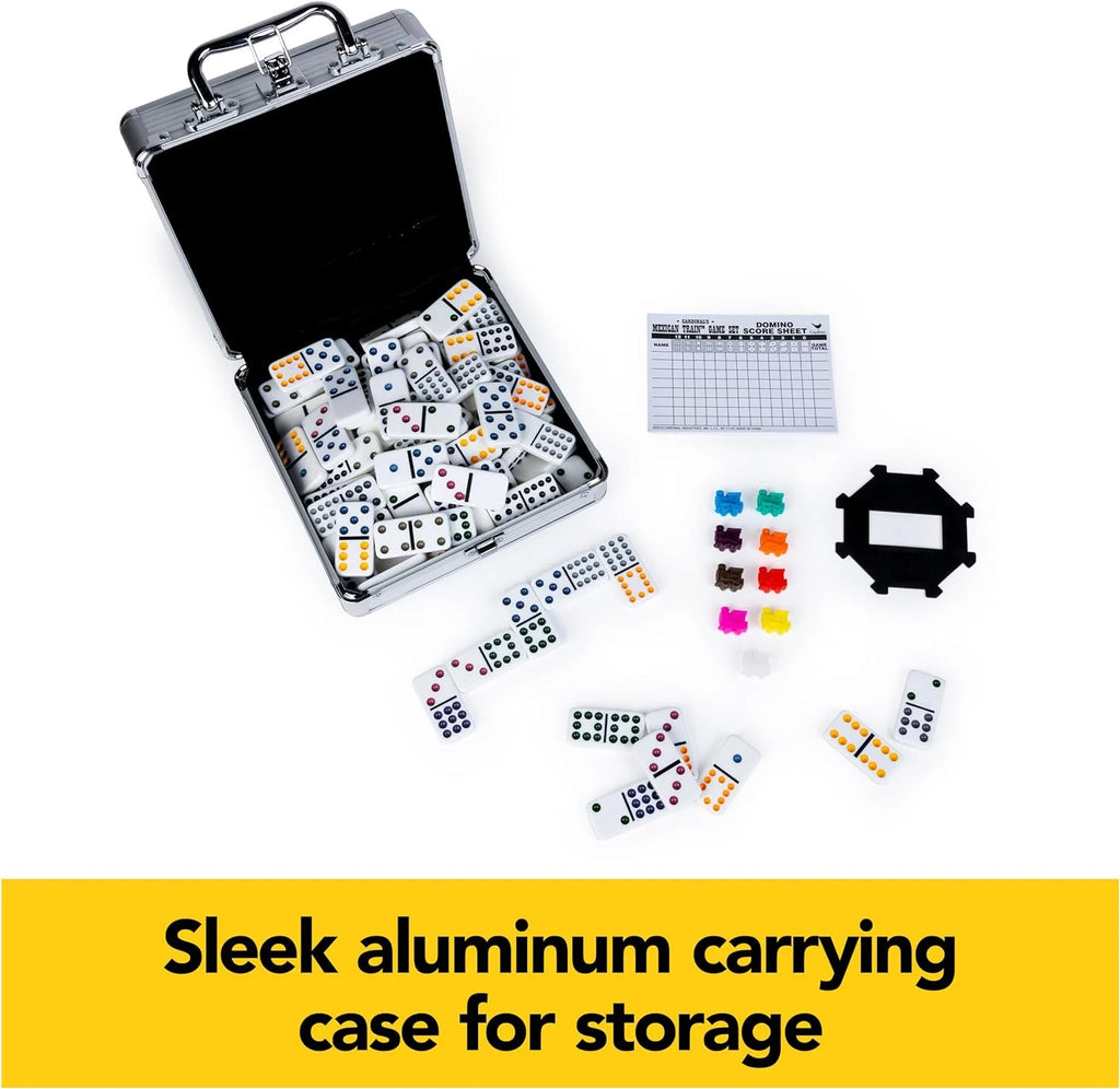 Mexican Train Dominoes Game in Aluminum Carry Case Y371