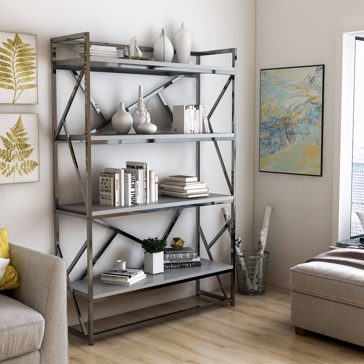 Modern Metal 4 Shelf Bookcase D73041