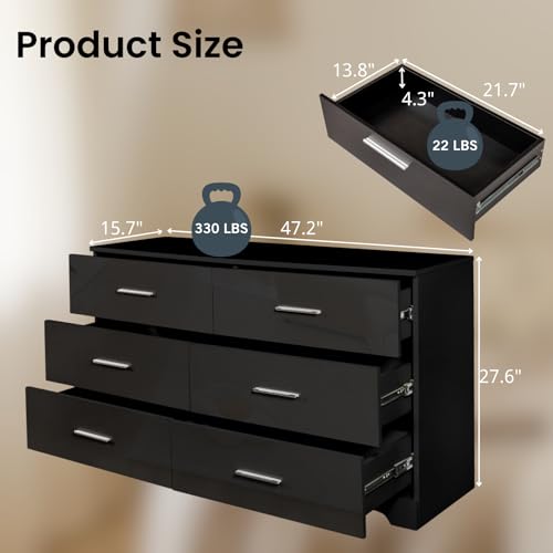 Black 6 Drawer Wood Dresser T53305