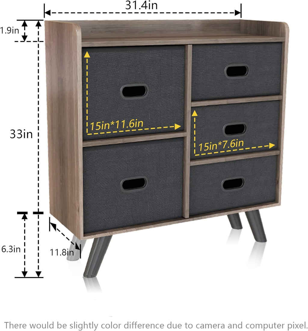5 Drawers Wood Frame Storage Dresser with Removable Fabric Drawers Q723413