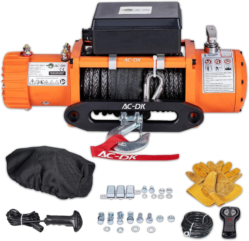 12000 lb Electric Winch with Synthetic Rope, 12V Wireless Remote Waterproof Winch F525