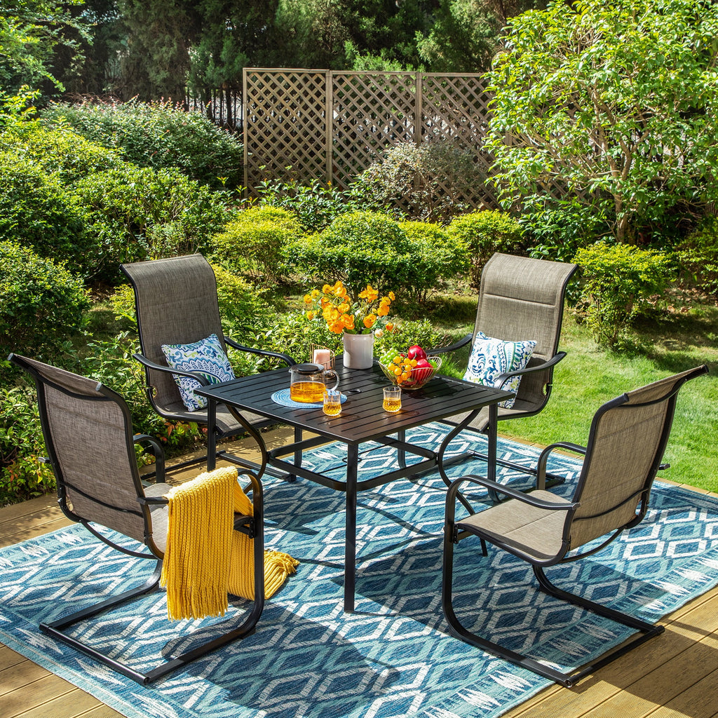 Black&Gray Outdoor Patio Dining Chairs with Padded Seat and Back L751119