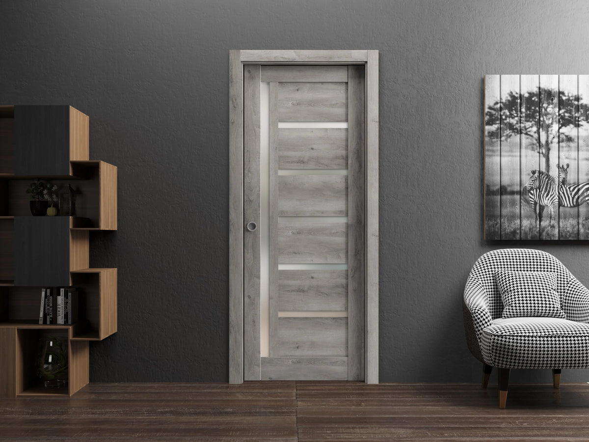 Sliding French Pocket Door 24 x 96 inches with Frosted Glass Solid Wood Interior Doors P724178