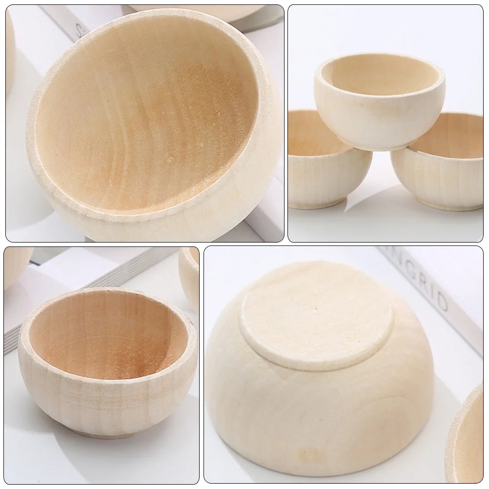 4 Pcs Small Wooden Bowl Dollhouse Unpainted Mini Cutlery Toys O192