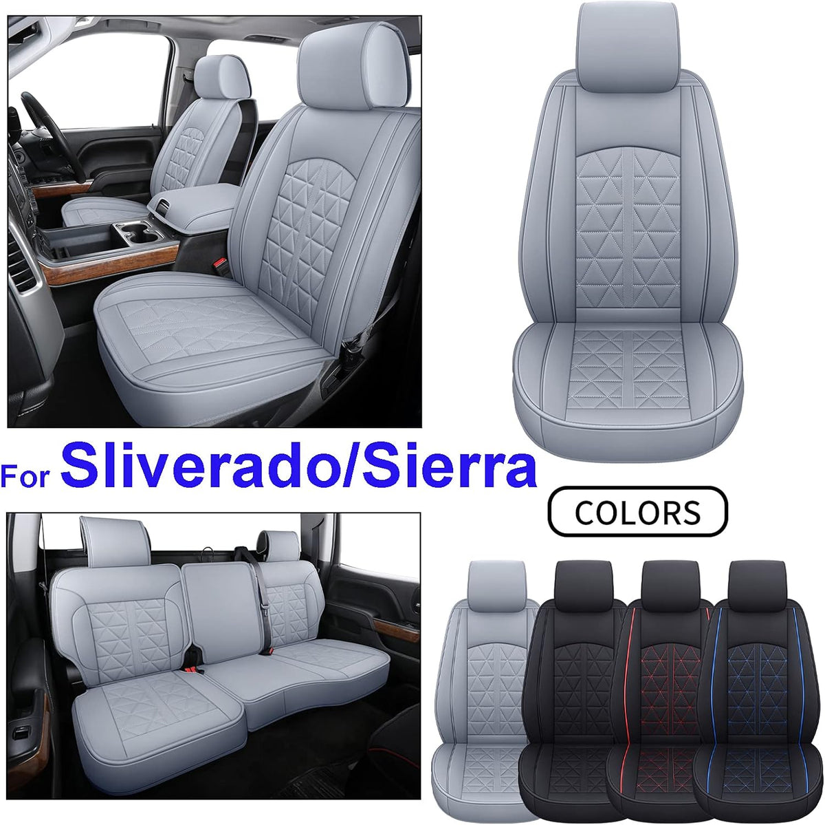 Black&Blue Synthetic Leather Seat Cover Full Set Z468
