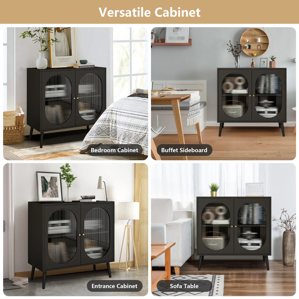 Black Sideboard and Buffets with 2 Doors and Adjustable Shelves A217