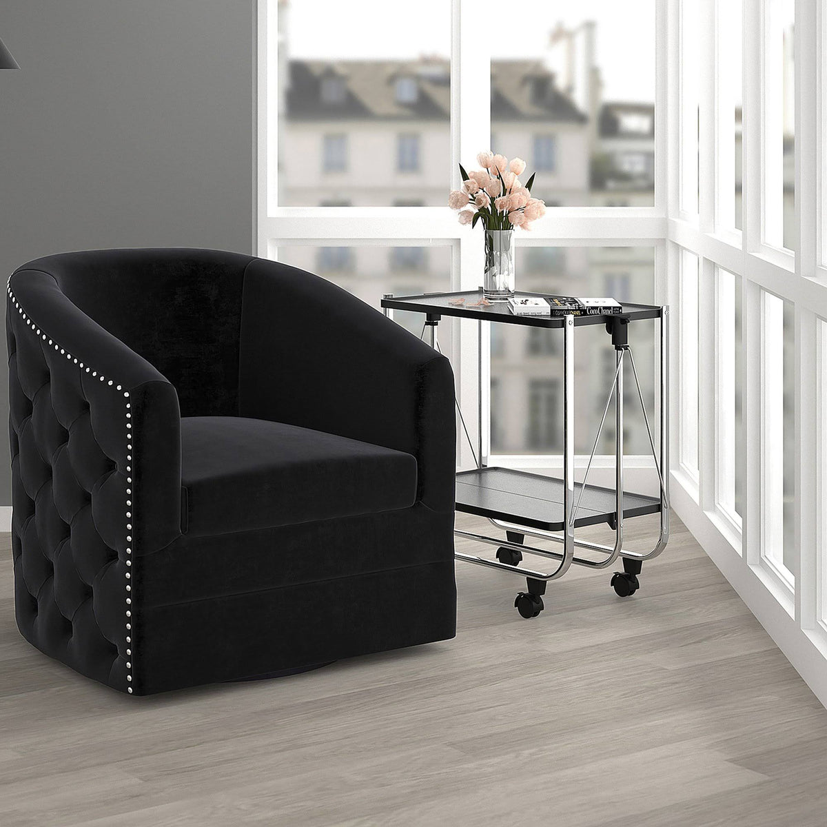 2-Tier Folding Bar Cart Black/Chrome C88462