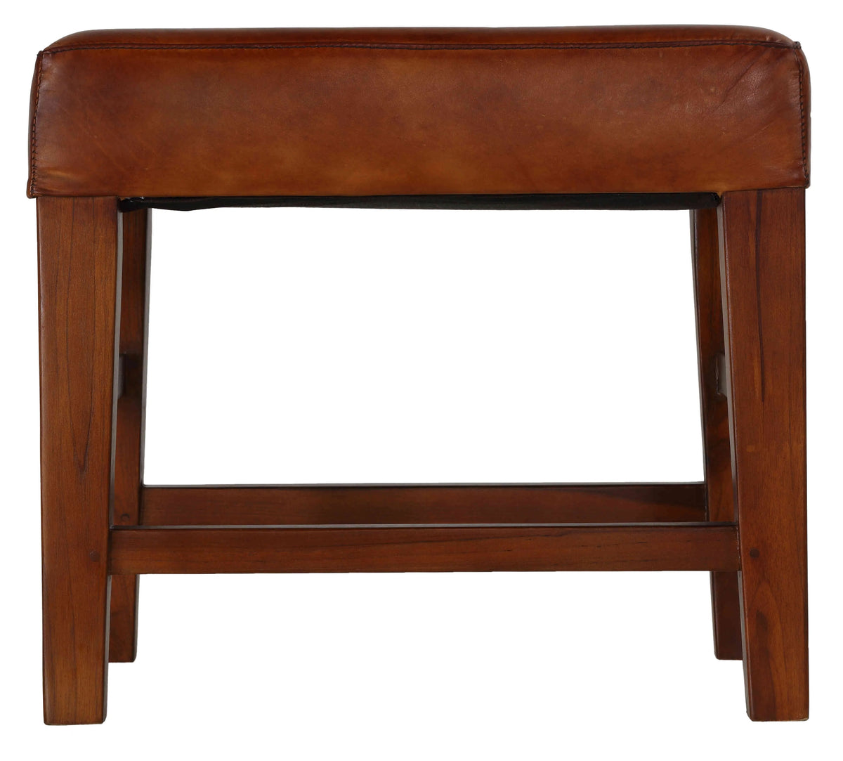 Genuine Leather Ottoman with Solid Teak Wood Legs, Brown O193