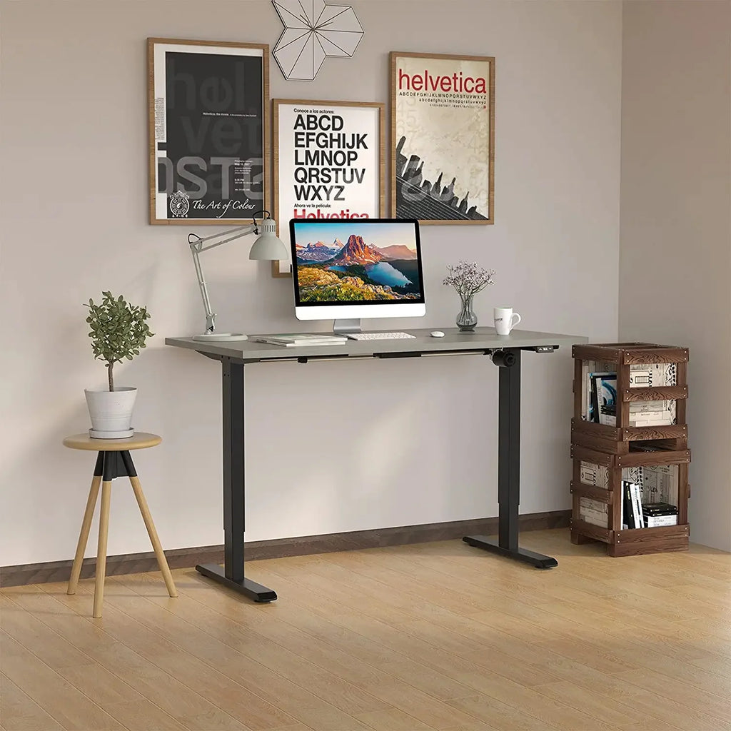 Electric Height Adjustable Desk with Black Frame and Grey Twill Top I6508
