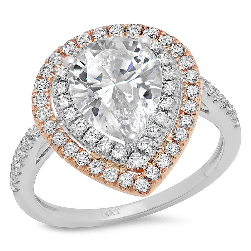 Pear Cut Natural Diamond 18K White Rose Gold Engagement Ring K408