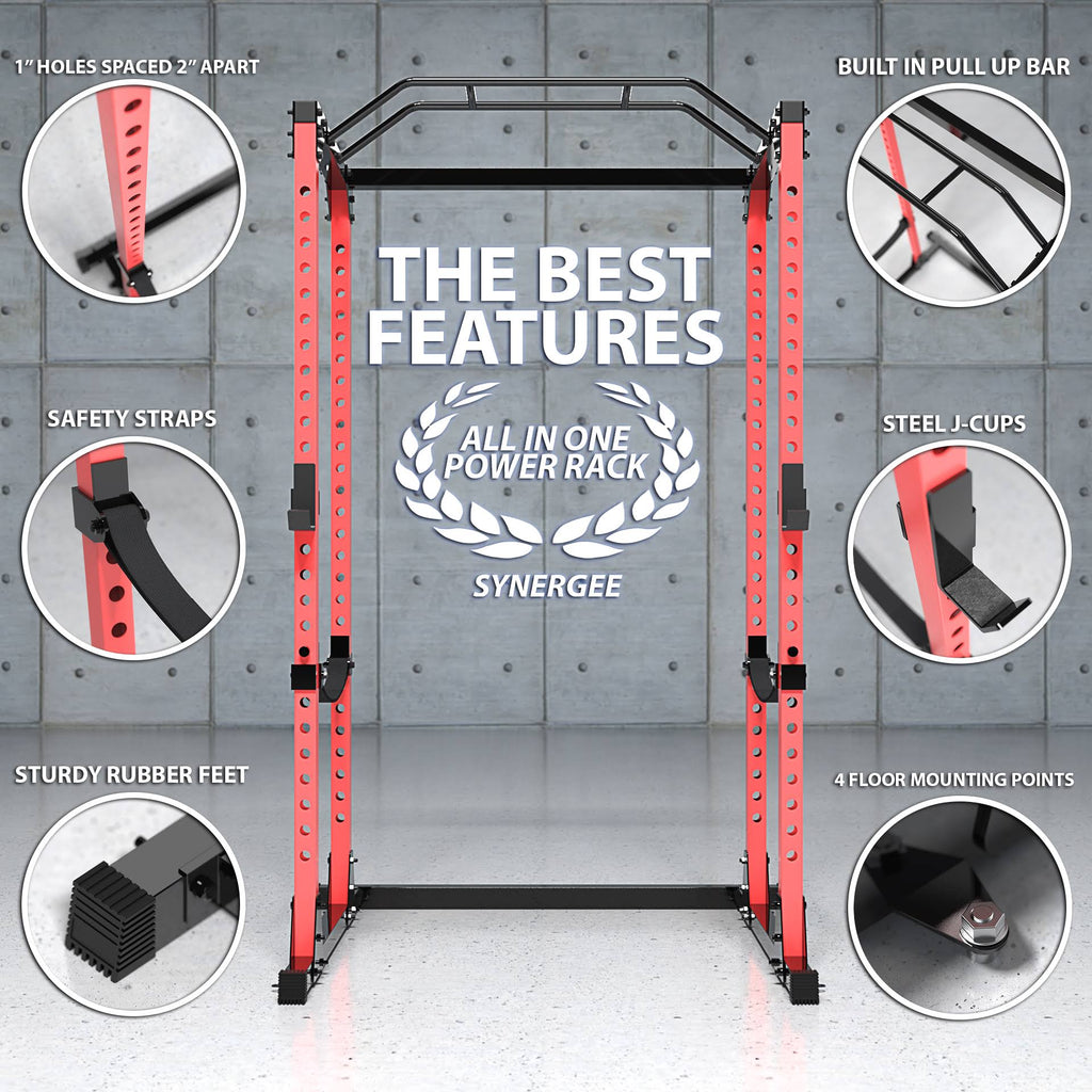 Black Red Steel Power Rack with Pull Up Bar V51898