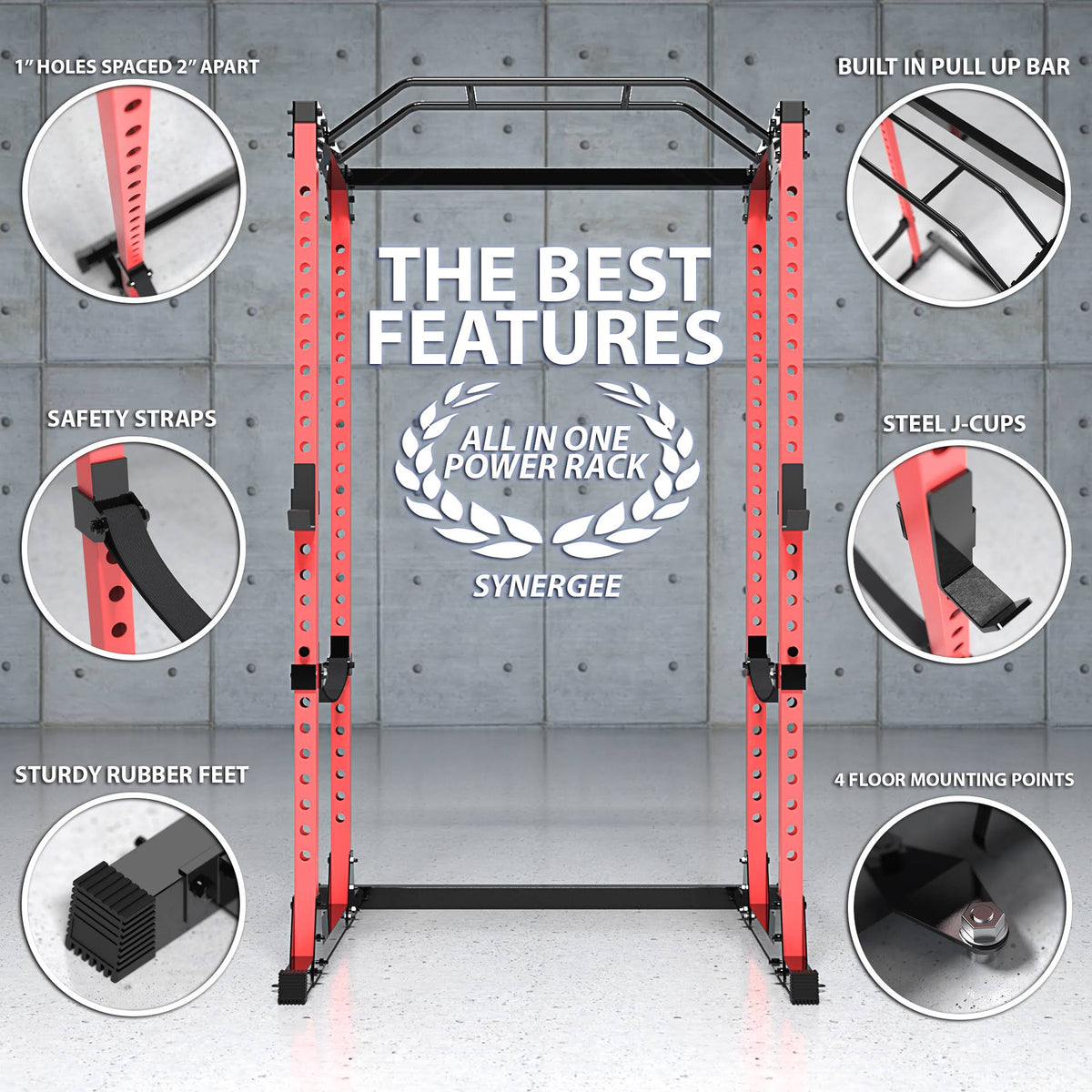 Black Red Steel Power Rack with Pull Up Bar V51898